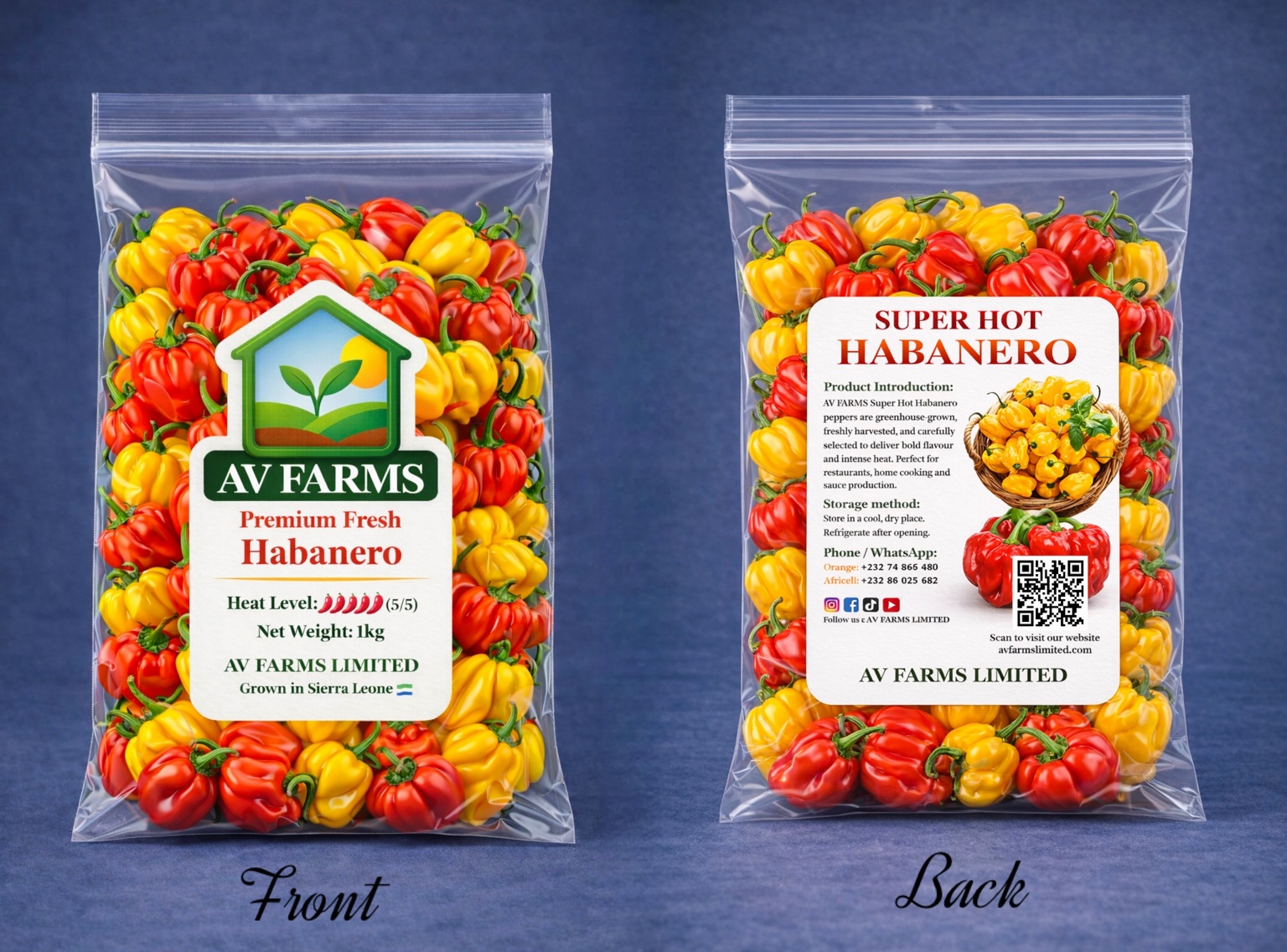 AV FARMS habanero ziplock bag front and back